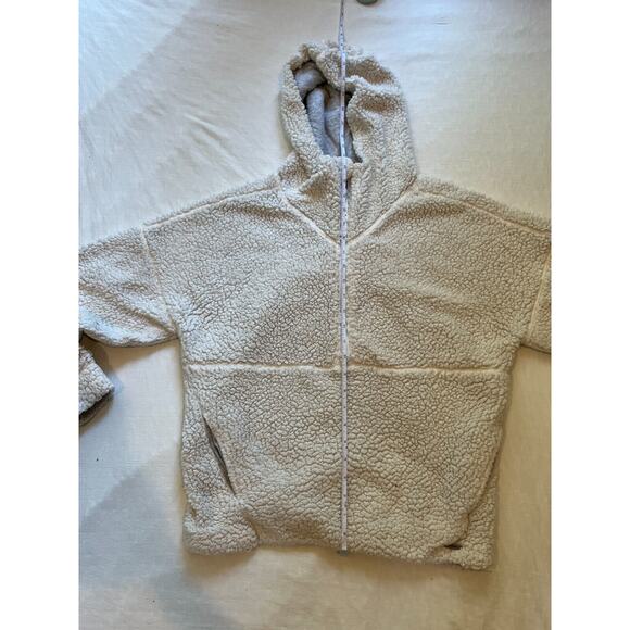 Prana Permafrost Half Zip Sherpa Hoodie Sweater Pocket Pullover Sherpa Cream M - Picture 9 of 11